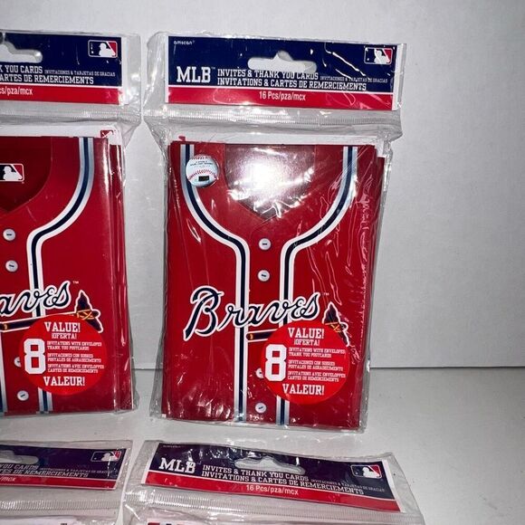 4 Packs Atlanta Braves MLB Baseball Sports Birthday Party Invitations Game Day - Picture 3 of 7